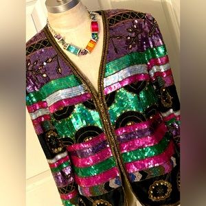 Vintage multicolored beaded  and sequin cropped jacket